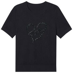 诗篇专选爱心珠片绣凉感短袖针织T恤衫2025夏款