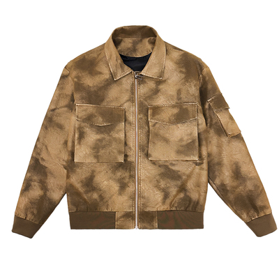 网红潮牌修身上衣皮衣夹克翻领