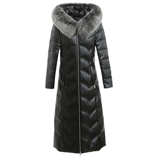 2025海宁新款真皮羽绒服女中长款修身韩版过膝绵羊皮皮衣冬季外套