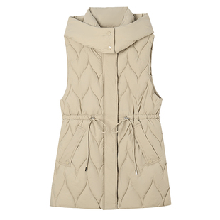 中长款羽绒棉马甲2025冬季新款可脱帽收腰显瘦学院风大码坎肩外套