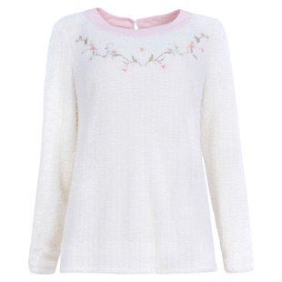 大码女装冬季厚款文艺内加绒打底衫胖MM柔软舒适圆领绣花套头上衣