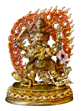 瑞阁臂玛哈嘎拉紫铜鎏金1尺铜像