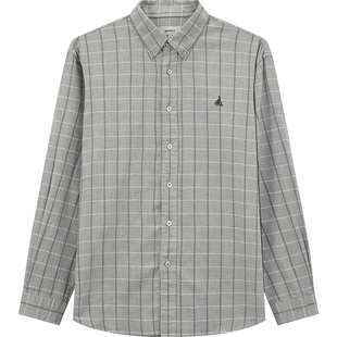 BEANPOLE滨波 100%棉男士磨毛人字纹窗格纹简约休闲时尚通勤衬衫