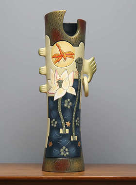 新中式陶瓷酒柜装饰品客厅博古架小摆件隔断玄关禅意佛系插干花瓶