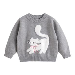 马克珍妮女童萌趣提花仿驼绒毛衣儿童针织衫宝宝秋冬新款241507