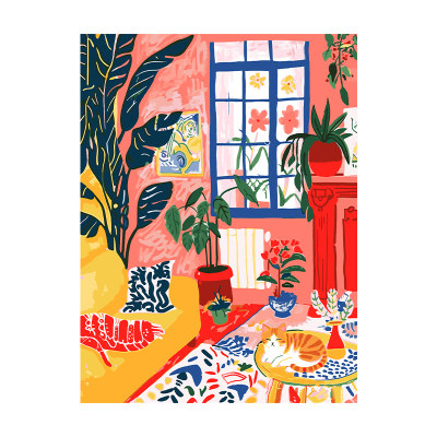 自油自画数字油画diy填色画画手工手绘涂色油彩画 窗边的闲适时光