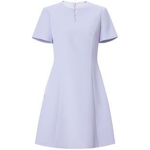 OBEG欧碧倩紫色白色简约连衣裙夏季收腰职业通勤裙子50482520