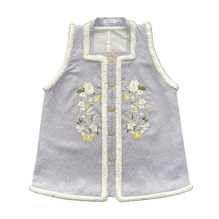 随淇自然【月中来】原创大码女汉服绣花比甲毛领秋冬坎肩加厚上衣