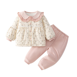 婴儿衣服a类纯棉初冬分体套装婴幼儿超萌小公主外出棉服宝宝冬装