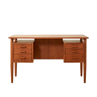 丹麦中古风樱桃木书桌复古柚木色双面可用书房写字台木储物办公桌