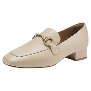 星期六英伦风真皮厚底乐福鞋女款2025新款秋季一脚蹬方头粗跟单鞋