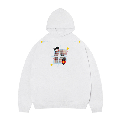BIPOLAR水果猫格子贴布连帽卫衣