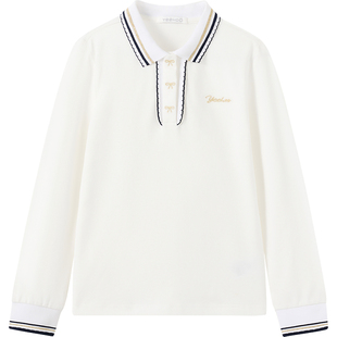 英氏女童纯棉POLO衫2026春秋新款儿童长袖翻领T恤休闲学院风上衣