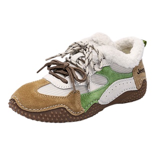 jeep女鞋2025新款秋冬时尚百搭羊羔绒休闲鞋软底保暖加绒德训鞋子