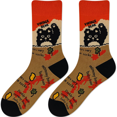 UPMORN无骨动漫复古纯棉中筒袜女