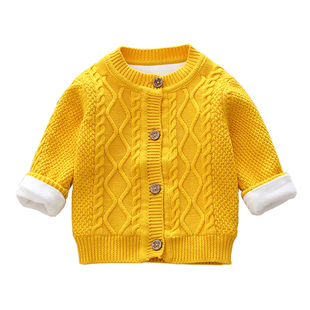 婴儿针织开衫加绒加厚纯棉女童毛衣针织衫新生儿男宝宝毛线衣外套