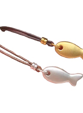 S925纯银复古磨砂小鱼饼干项链女