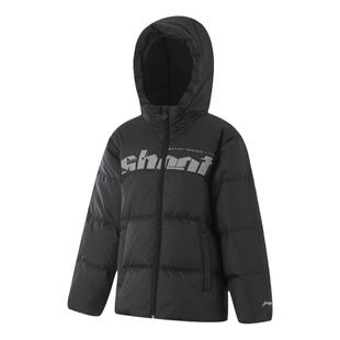 李宁儿童短羽绒服青少年男款2026秋冬反光设计鸭绒保暖连帽外套