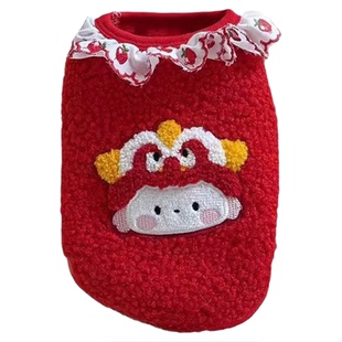 猫咪衣服新年喜庆拜年冬装加绒保暖猫过年宠物背心防掉毛小猫唐装