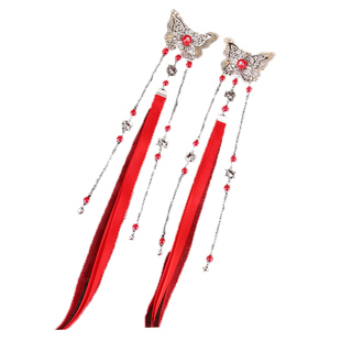 古装头饰古典发夹古风汉服配饰绢花发簪流苏丝带飘带发饰长飘带