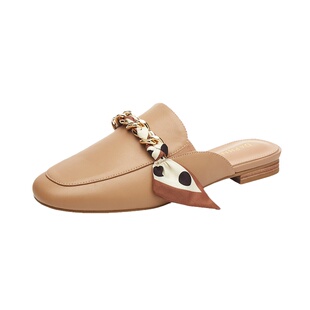 达芙妮包头羊皮半拖鞋女夏季外穿2026新款软真皮高级感穆勒凉拖秋