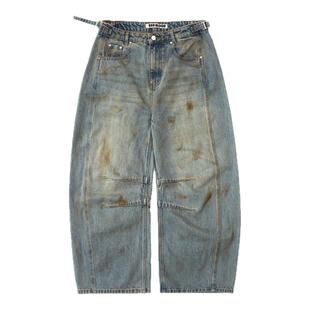 badblood美式做旧复古水洗做旧牛仔裤辣妹跳舞阔腿裤休闲宽松裤子