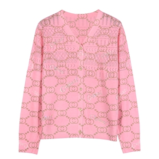 古嘉子2026春装新款长袖字母烫钻短外套天丝羊毛衫针织上衣女8885