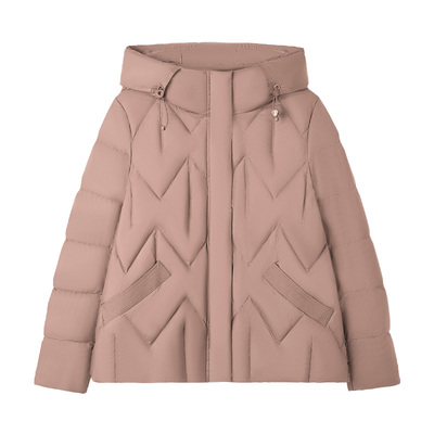 连帽菱格短款90白鸭绒羽绒服女