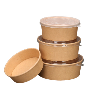 一次性牛皮纸碗餐盒沙拉碗外卖打包盒圆形水果无盖饭盒商用食品级