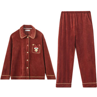 女海岛绒睡衣红豆抗静电可外穿