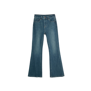 穿出黄金比例!~立裁双版微喇裤女秋冬款显瘦弹力复古加绒牛仔裤