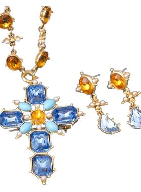 JBK水晶镀金十字架项链