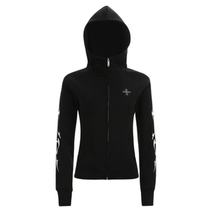 SREK美式复古辣妹连帽卫衣女秋季新款修身显瘦拉链开衫长袖外套