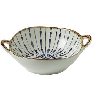 川岛屋日式双耳汤碗大号拉面碗高级感家用陶瓷汤盆面条碗螺蛳粉碗