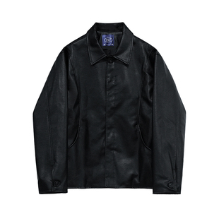 MRCYC短款机车皮衣外套男秋季新款韩系潮流高级感翻领宽松皮夹克