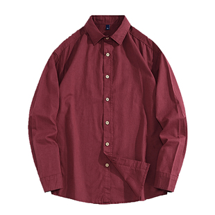秋季棉麻红色衬衫男长袖2025新款英伦雅痞男装上衣高级感休闲衬衣