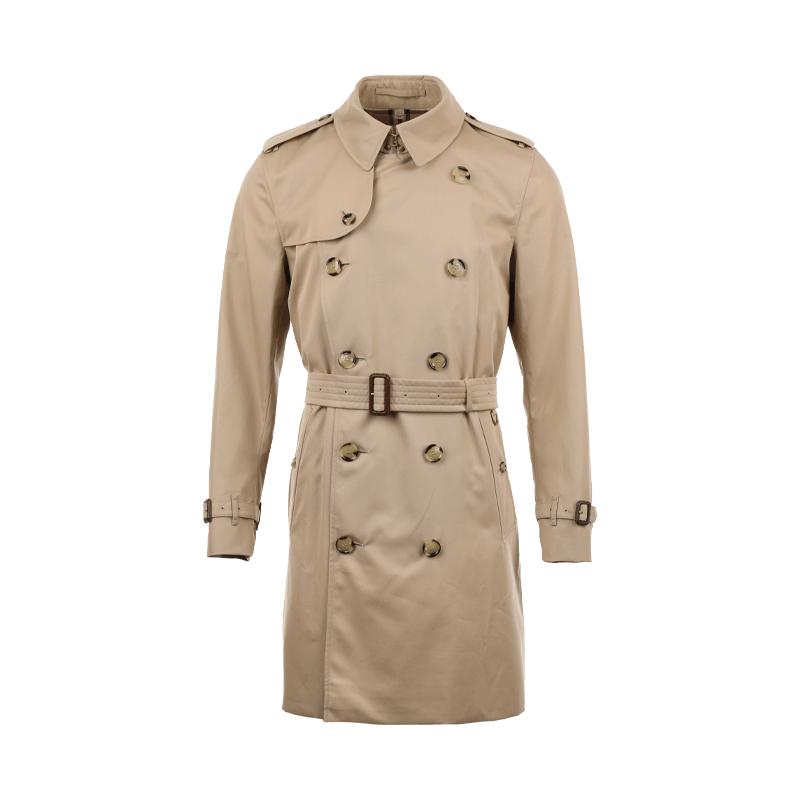 【自营】BURBERRY/博柏利男士棉质经典纯色双排扣中长款风衣外套