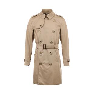 【自营】BURBERRY/博柏利男士棉质经典纯色双排扣中长款风衣外套