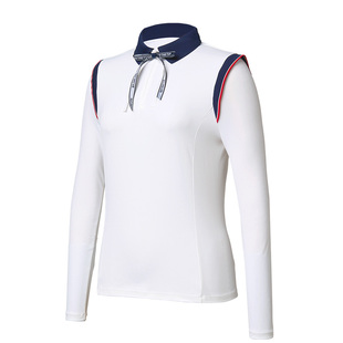 运动上衣女春季新款撞色拼接长袖POLO衫户外健身羽毛球网球服套装