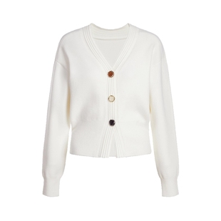 FIVE PLUS针织开衫女通勤简约V领长袖法式单排扣上衣春26年新款女