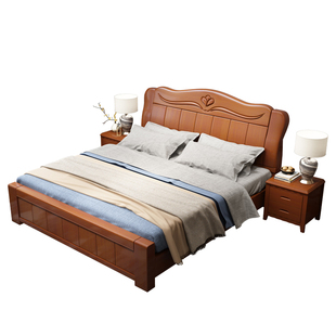 实木床1.8米双人床主卧婚床1.5m成人单人床经济型高箱气压储物床