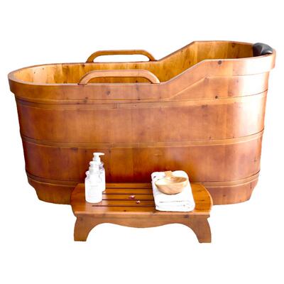 康熙加厚浴桶实木扶手泡澡木桶