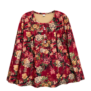 中老年女装秋季大码妈妈长袖秋衣加肥加大200斤宽松胖太上衣打底T