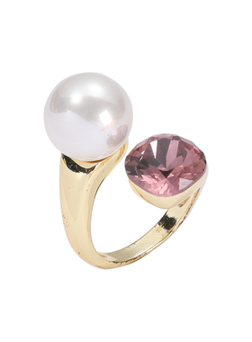 气质夸张闪钻大珍珠开口戒指