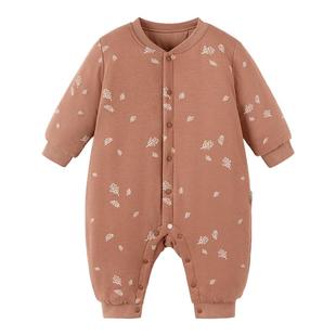 babylove婴儿连体衣冬季夹棉加厚哈衣爬服男女宝宝保暖棉服秋叶棕