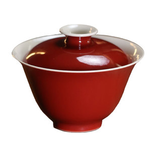 翰文堂薄胎大撇口念手颜色釉盖碗景德镇纯手工高温泡茶器防烫纯色