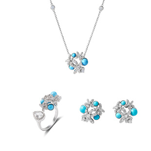 CIGALONG龙梓嘉绒花茉莉绿松石项链耳钉戒指新中式珠宝