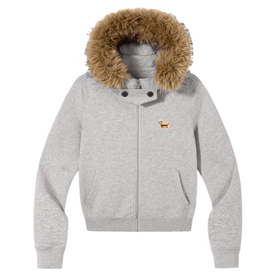 PSO Brand女装可爱小狗毛领连帽休闲灰色卫衣女款修身显瘦外套