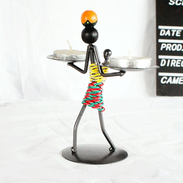 复古美式个性铁人烛台摆件道具布置氛围餐厅休闲创意酒吧装饰桌面