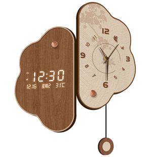 中古风客厅转角挂钟2026新款万年历电子双面时钟复古创意拐角钟表